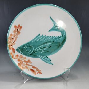 Vallauris Fish Plate A. Fazio Hand Painted Redware Pottery SAP Mark France VTG